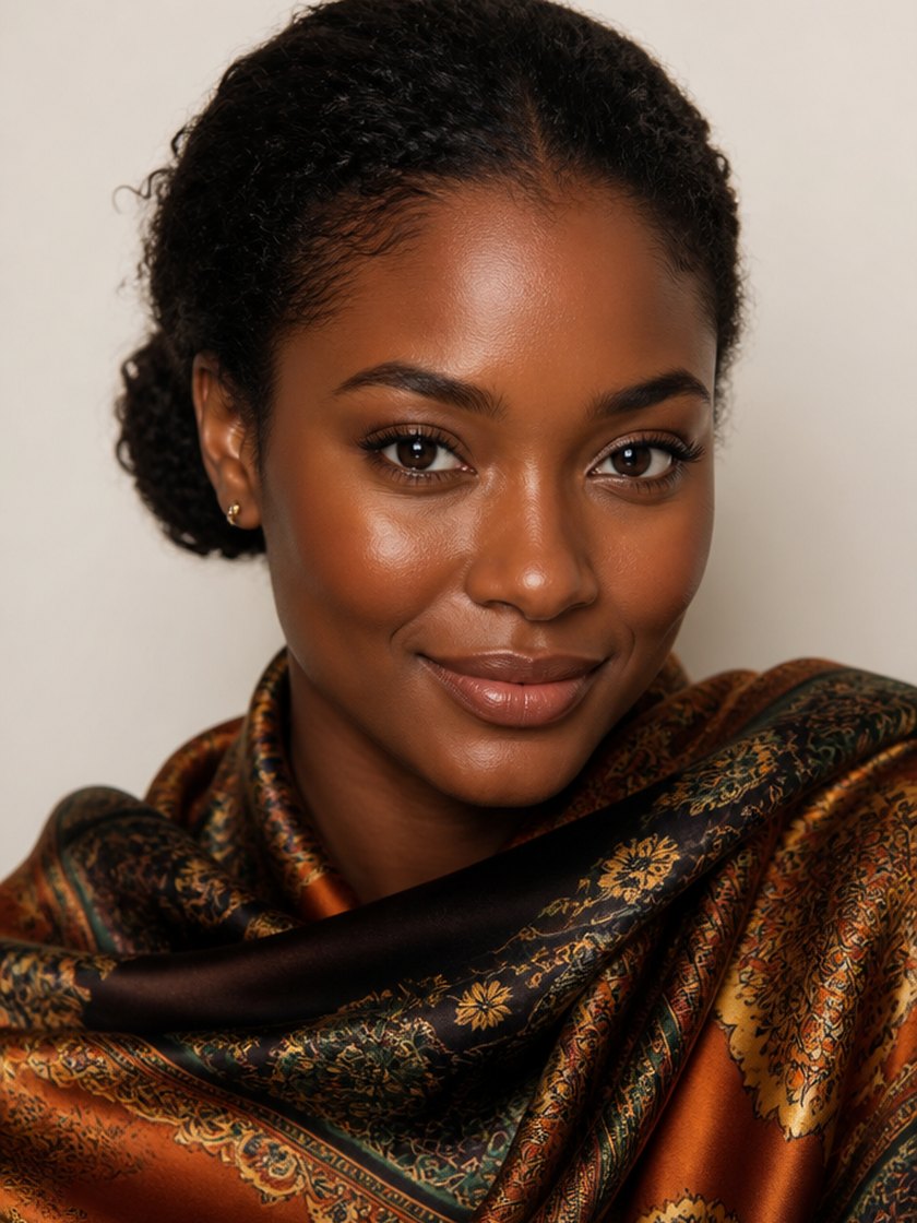 Woman glowing in her Deep Autumn colors